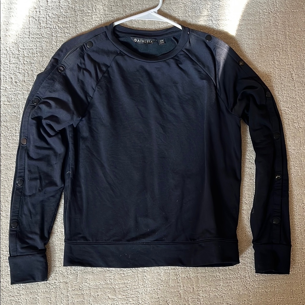 Athleta Black Button-Sleeve Sweatshirt size XXS - Picture 1 of 3